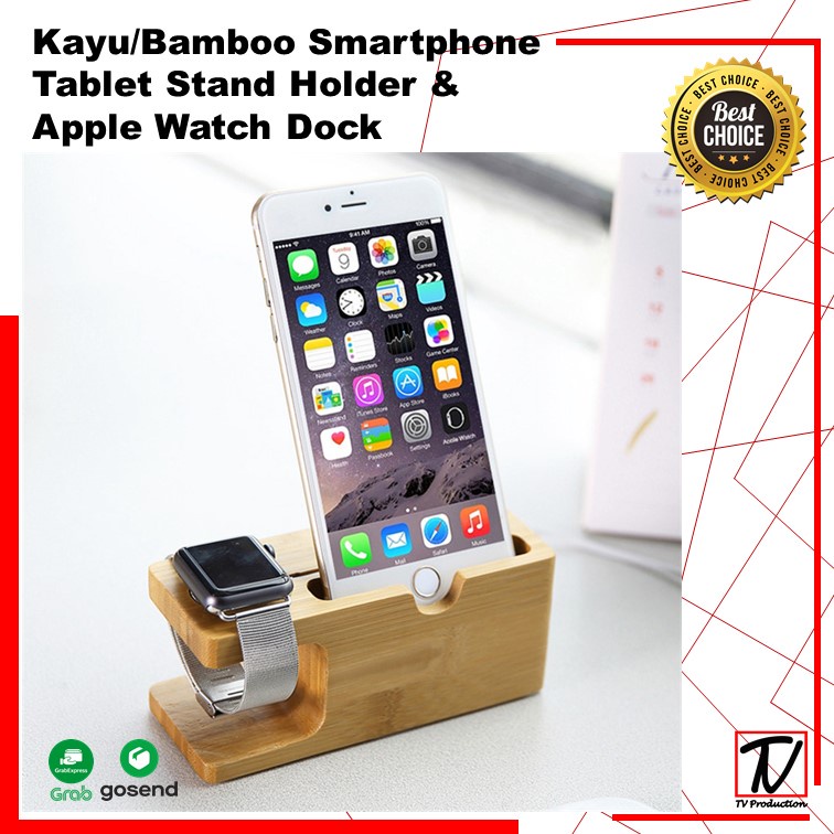 Kayu/Bamboo Smartphone Tablet Stand Holder &amp; Apple Watch Dock