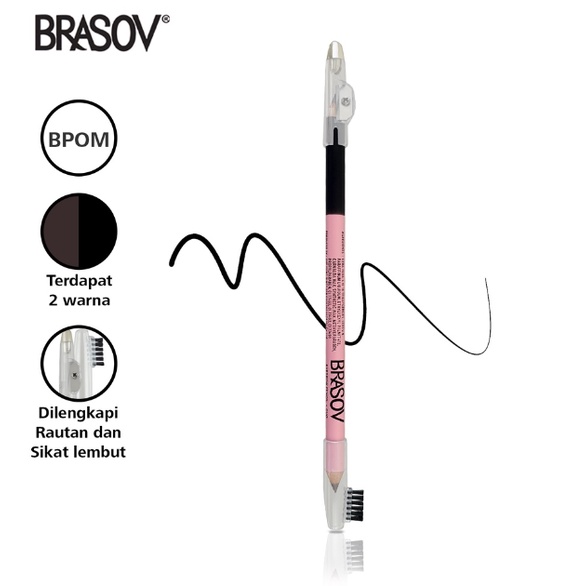 BRASOV Eyebrow Pensil Alis Duo 2.9 GR Dengan Sikat dan Peraut Eyebrow Pencil Black &amp; Brown