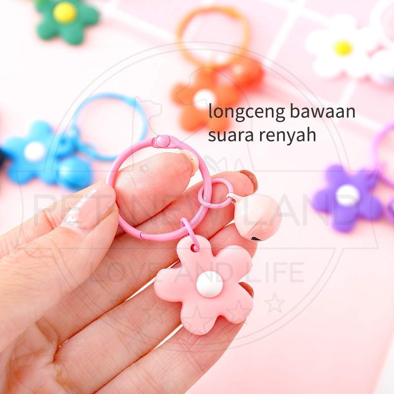 Liontin Lonceng Warna-warni Kucing dengan Bunga COLORFUL FLOWER BELL