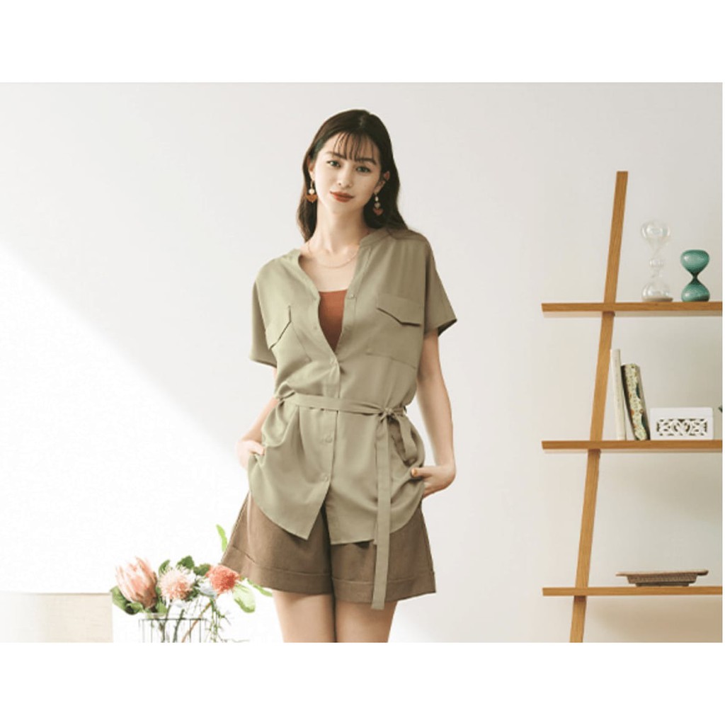 BLOUSE WANITA UNIQLO GU772 UTILITY TIEWAIST SHIRT BLOUSE-8