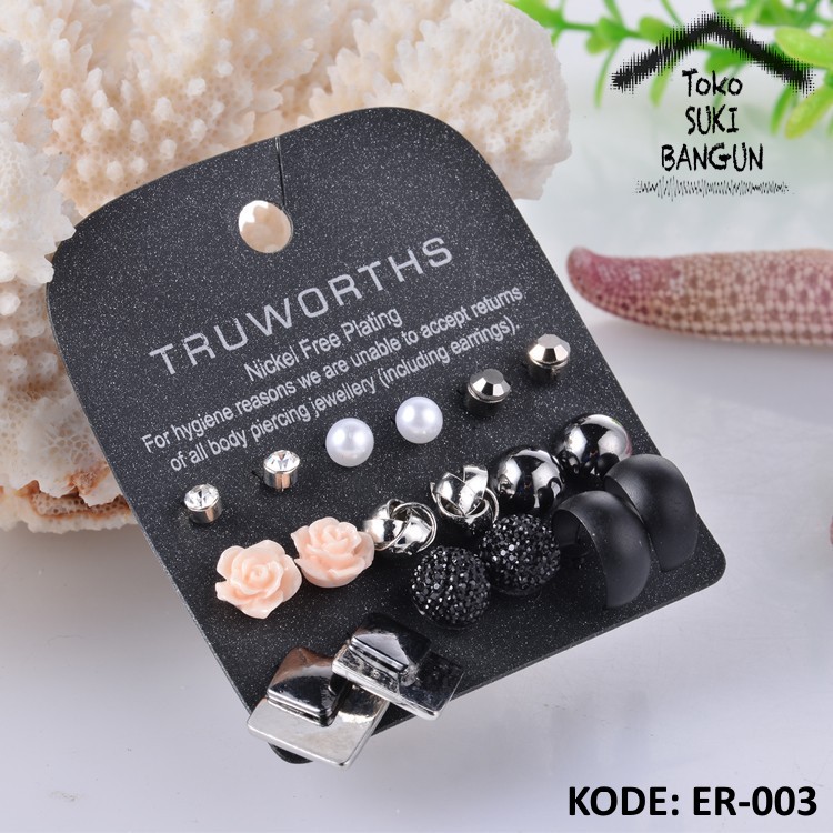 ER-003 Earring Set Women Fashion Anting Wanita Pearl Rhinestone