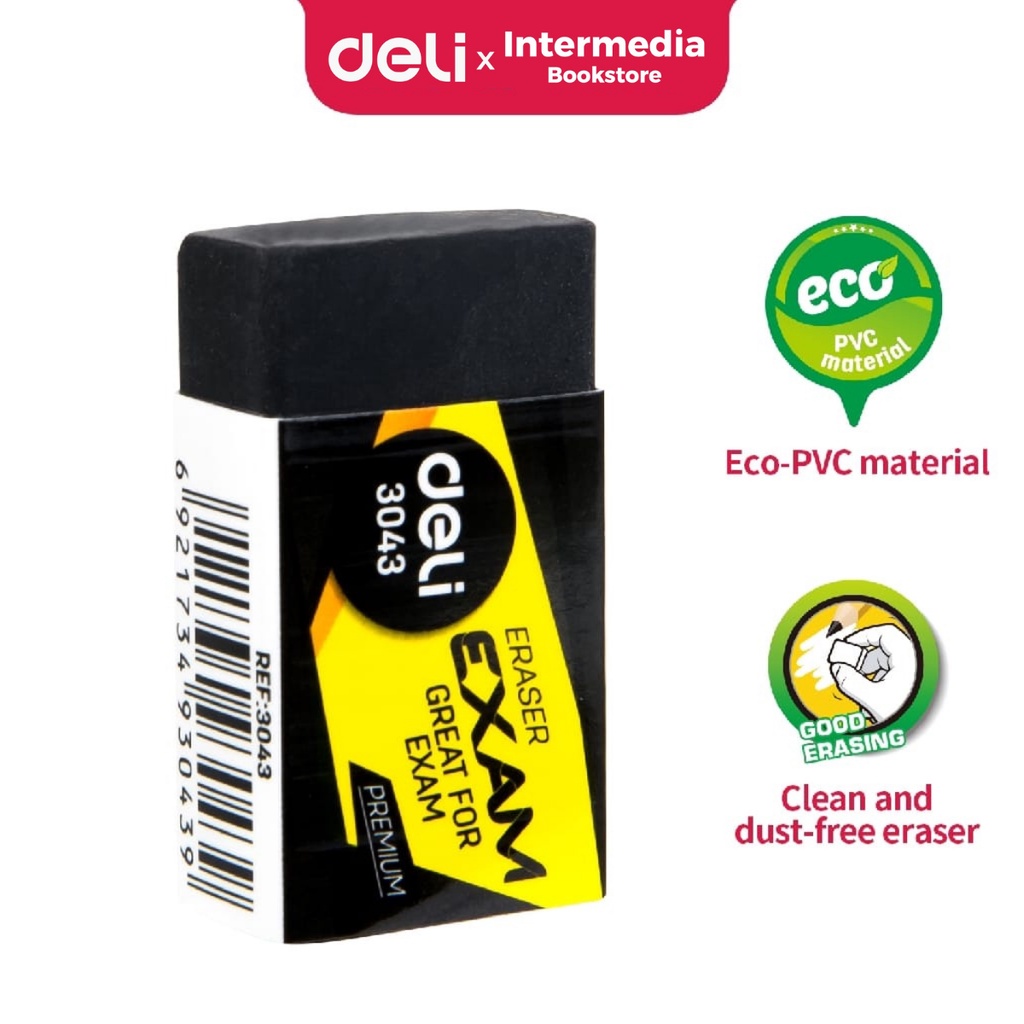 

Deli E3043 Penghapus-Exam Eraser 40×22×12mm Soft 2B Clean Black