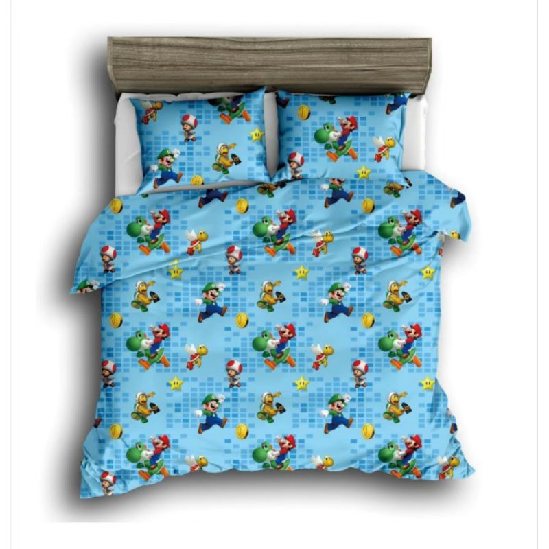 SPREI SET CORAK KARTUN MARIO BROSS BAHAN KATUN JEPANG PREMIUM