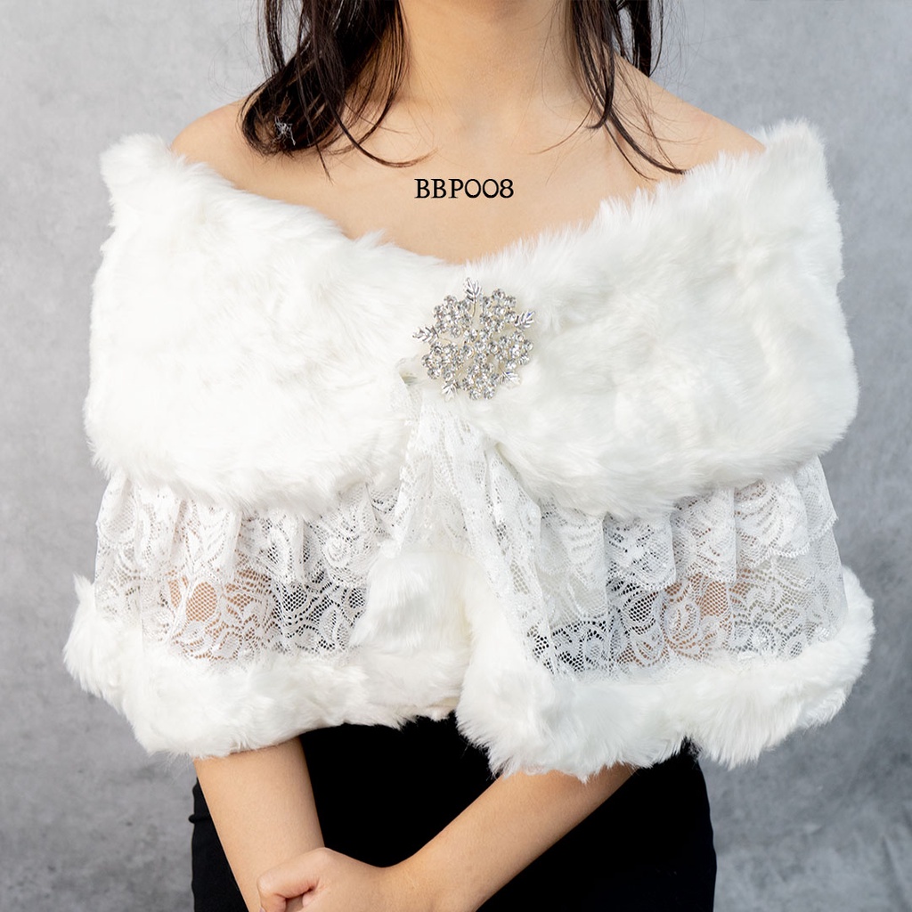 [PRODUK TERLARIS] CARDIGAN BOLERO BULU PESTA AKSESORIS PENGANTIN PUTIH BBP008