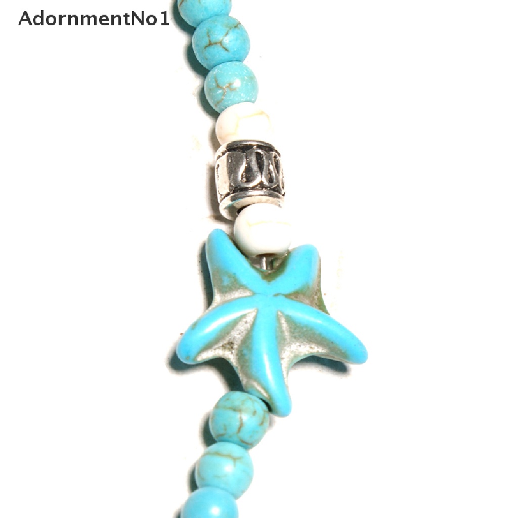 (AdornmentNo1) Kalung Choker Gaya Bohemia Motif Bintang Laut + Kerang + Manik-Manik Turquoise Untuk Wanita / Pantai