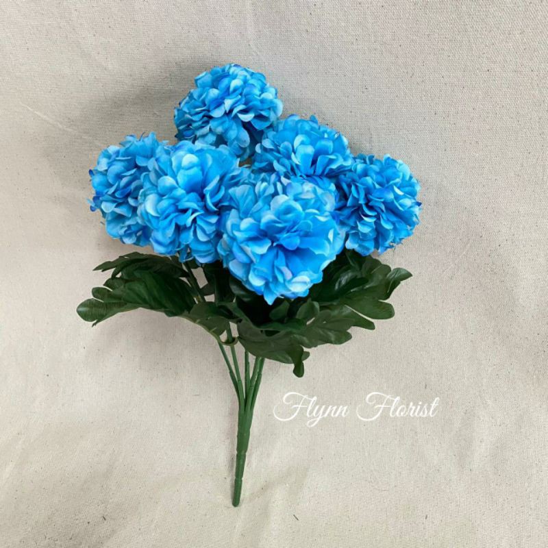 Bunga Seruni Ball X6 (satuan) Bunga Artificial / Bunga Plastik / Bunga Dekorasi / Pernikahan-Biru