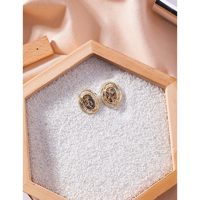 LRC Anting Tusuk Fashion Gold Hollowed Acetic Acid Sequins S925 Silver Needle Stud Earrings F48231
