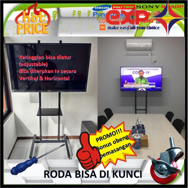 Garansi cocok!!! Bracket TV Standing 32&quot; s/d 65&quot; UNIVERSAL pakai RODA KOKOH 100% BESI MURNI-5