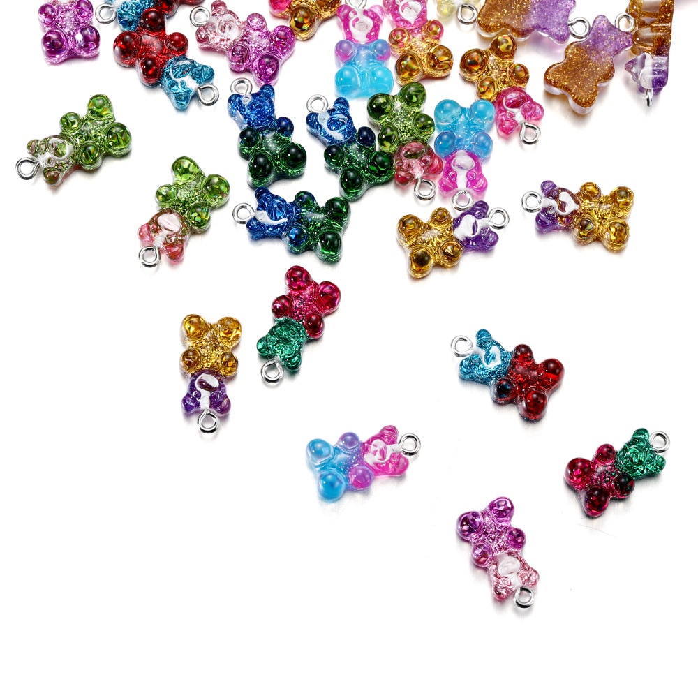 10pcs Liontin Bentuk Permen Gummy Bear Bahan Resin Untuk Aksesoris Perhiasan Anting Kalung Gantungan Kunci