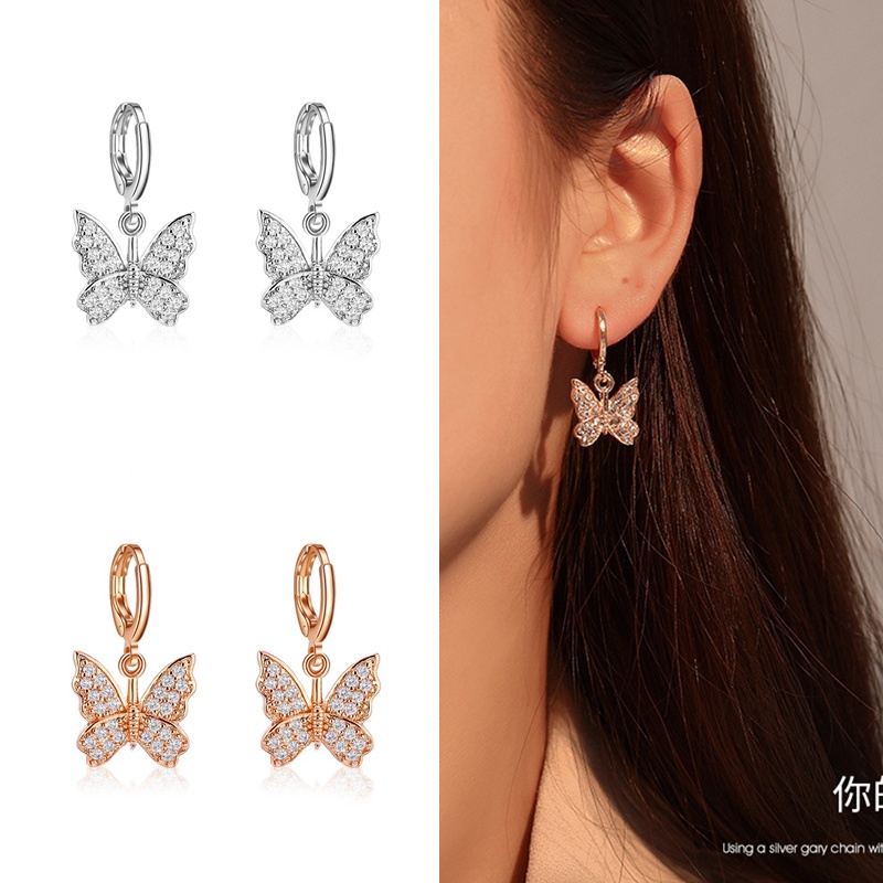 Anting Fashion Korea Selatan Anting Berlian Kupu Kupu Elegan Untuk Wanita