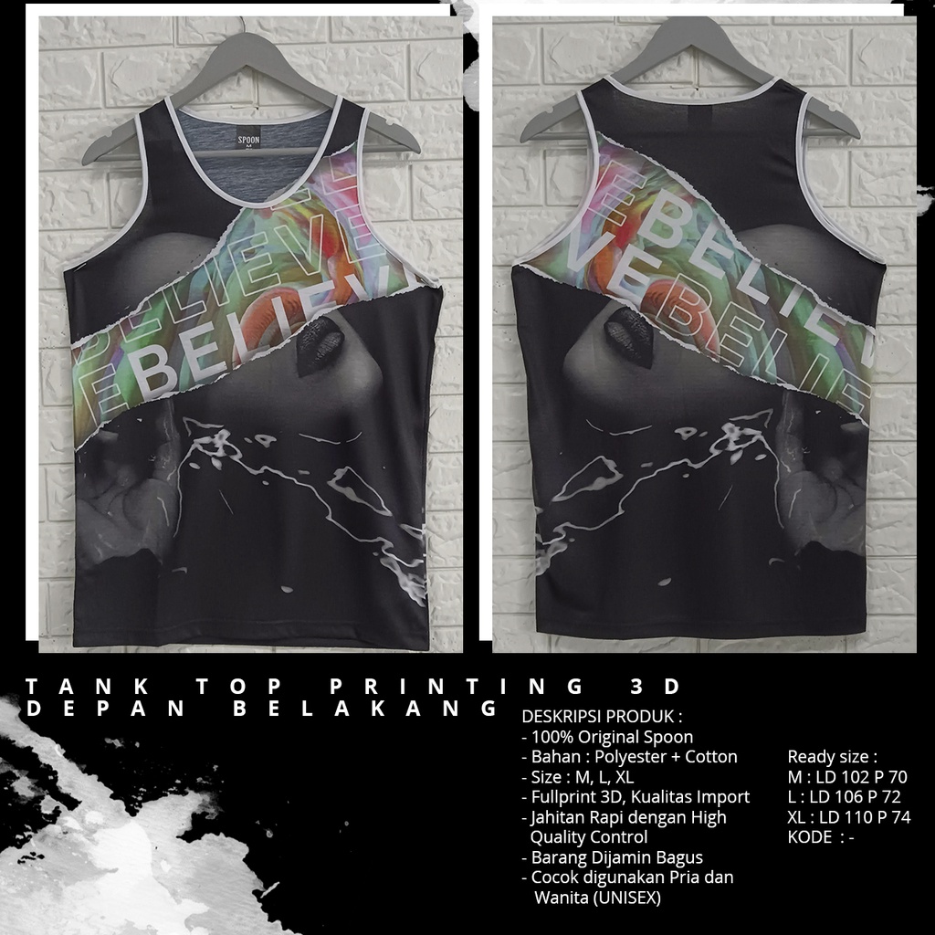 Tanktop/Singlet Pria/Wanita Dewasa | SPOON |  Olahraga/Pantai | Motif - Believe