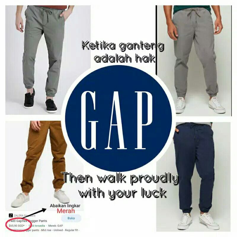 Celana Jogger Pria GAP Slim Canvas Original Branded