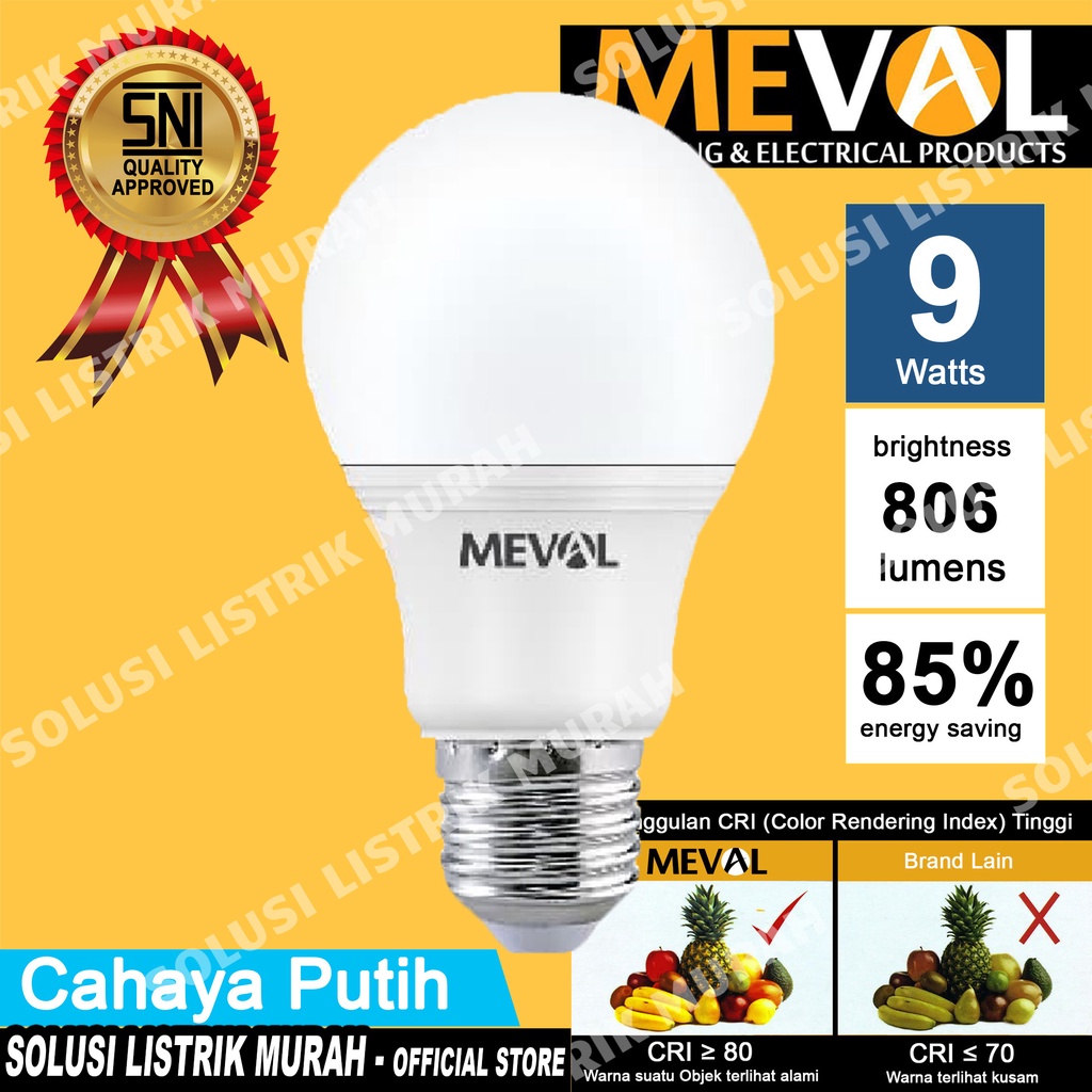 MEVAL Lampu Led Eco 9W Bulb Putih / Warm White / Kuning