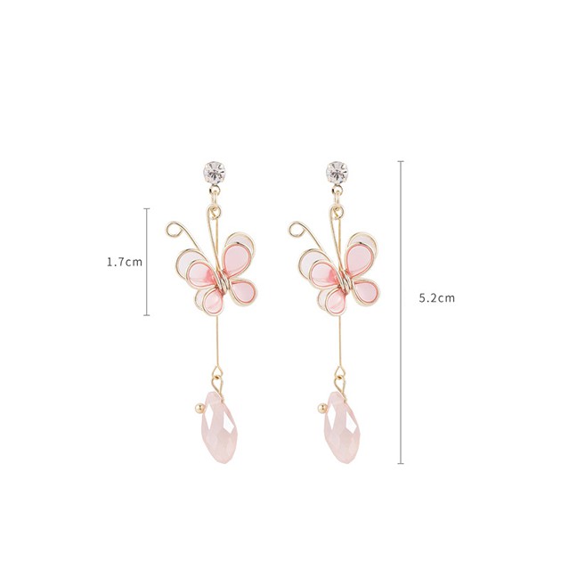 LRC Anting Tusuk Fashion Butterfly Petals Crystal Diamond Earrings K42106