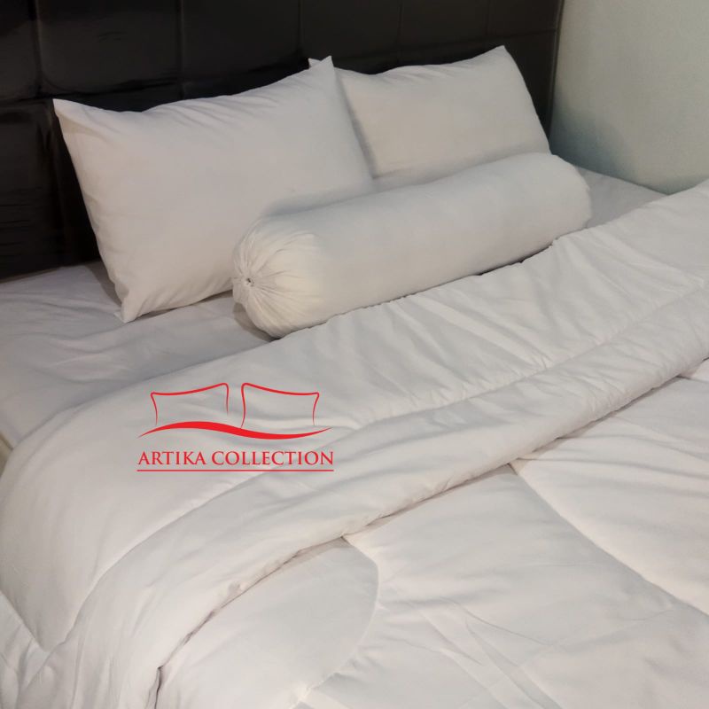 Set Bedcover Polos Embos Putih Garis Ukuran 160x200 180x200 Queen King Size Hotel Villa