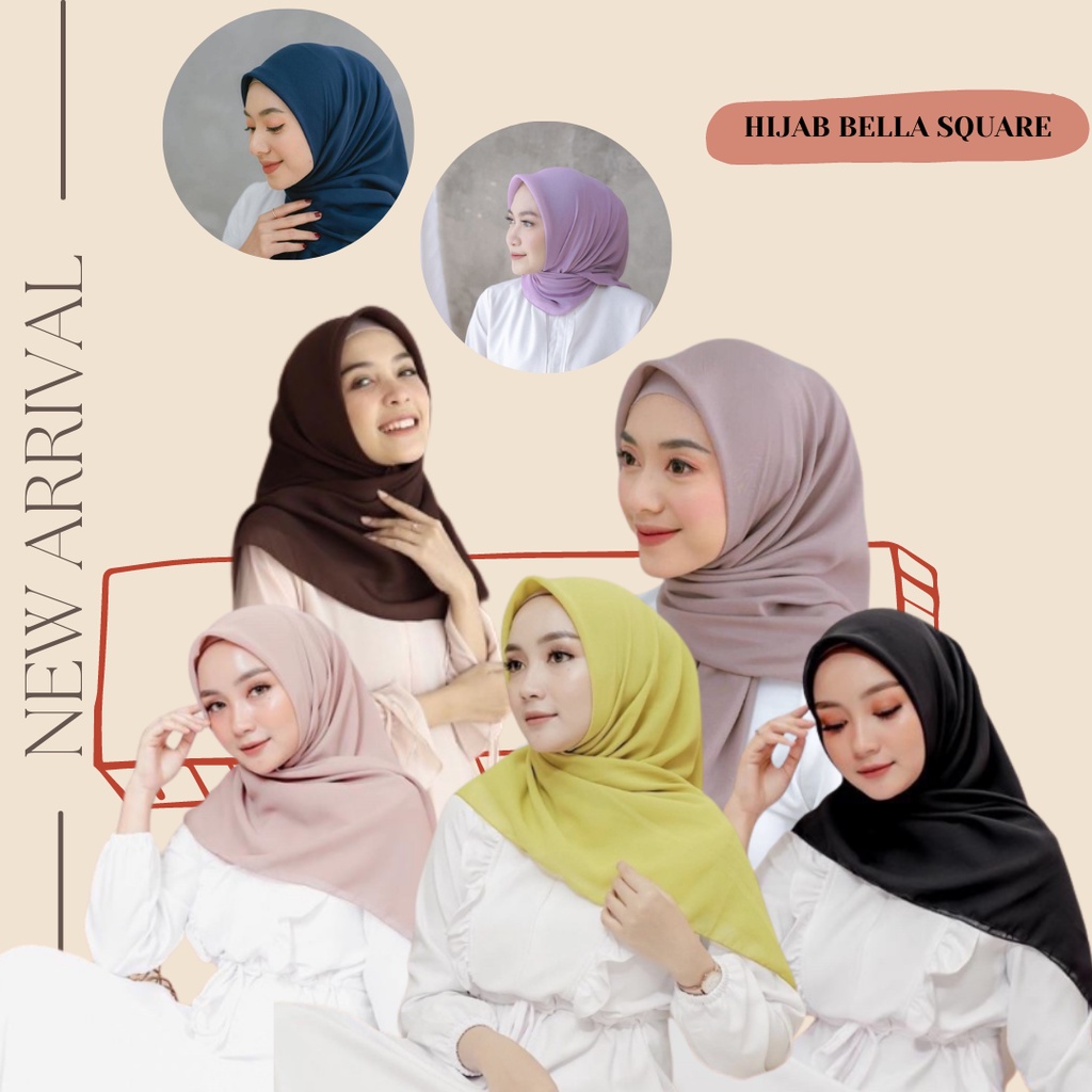 ☄️NEW✨ (TERMURAH) hijab Segiempat Bella Square Pollycotton premium / Segi 4 Bella Square/ Hijab Bell