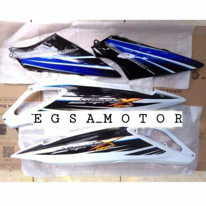COVER BODY BELAKANG HONDA SUPRA X 125,WARNA PUTIH DAH STRIPING