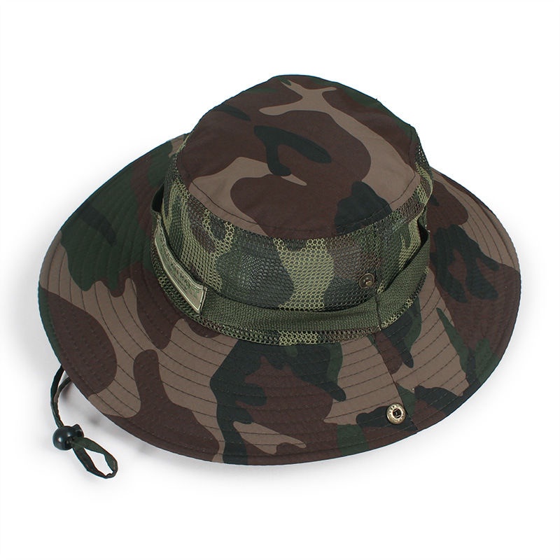 Topi Bucket Pria / Wanita Motif Camo Tahan Angin Untuk Memancing / Outdoor / Travel