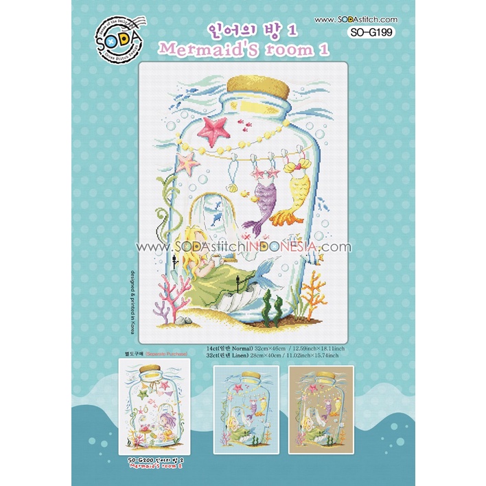 Paket DIY Craft Sulam Kristik Strimin Original Asli Sodastitch Soda Stitch SO-G199 Mermaid's Room 1