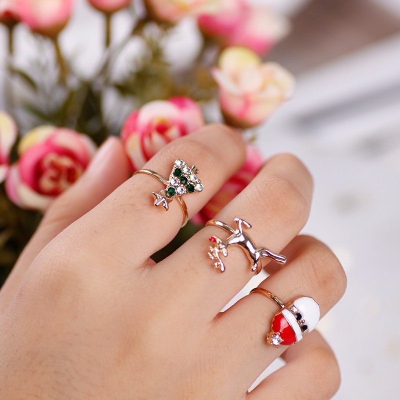 [6 Pcs] Set Cincin Christmas Alloy Untuk Wanita / Set Cincin Natal / Cincin Santa Claus Korean Impor