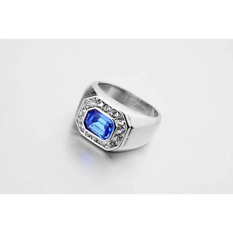 Cincin Pria Blue White Crystal Zircon Cubic Silver JCP-031