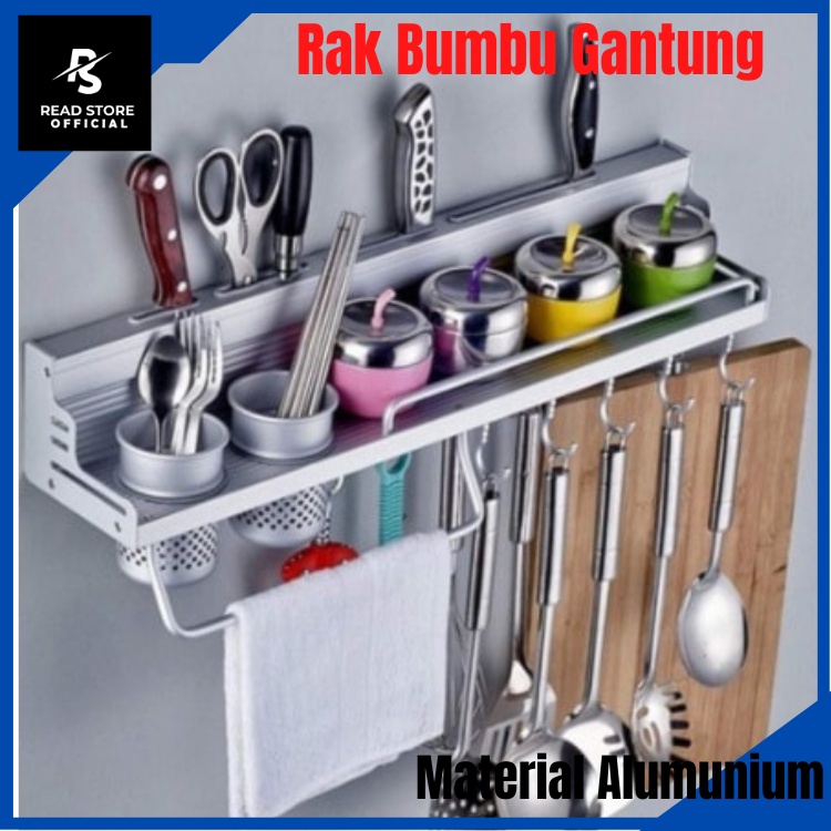 rak dinding dapur kitchen rack tempat penyimpanan bumbu gantung aluminium anti karat berkualitas ori