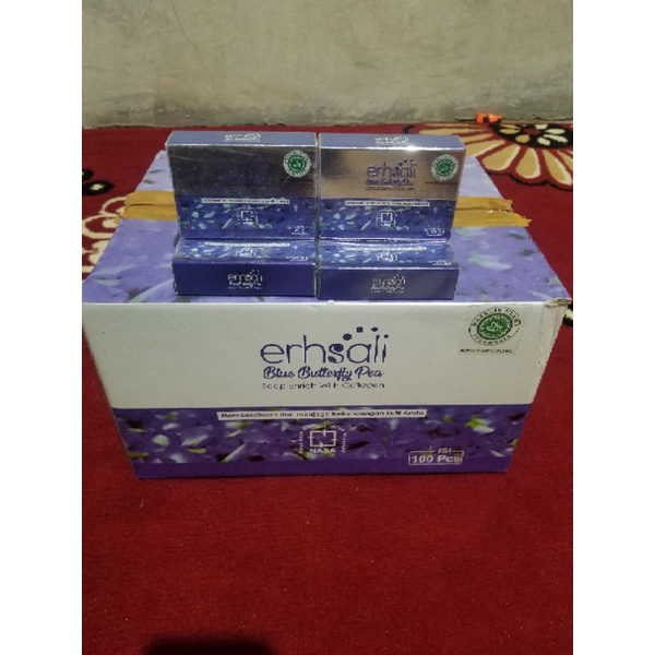 Erhsali Blue Butterfly Pea Soap Enrich With Collagen , Sabun Bunga Telang Original Nasa, Membersihka