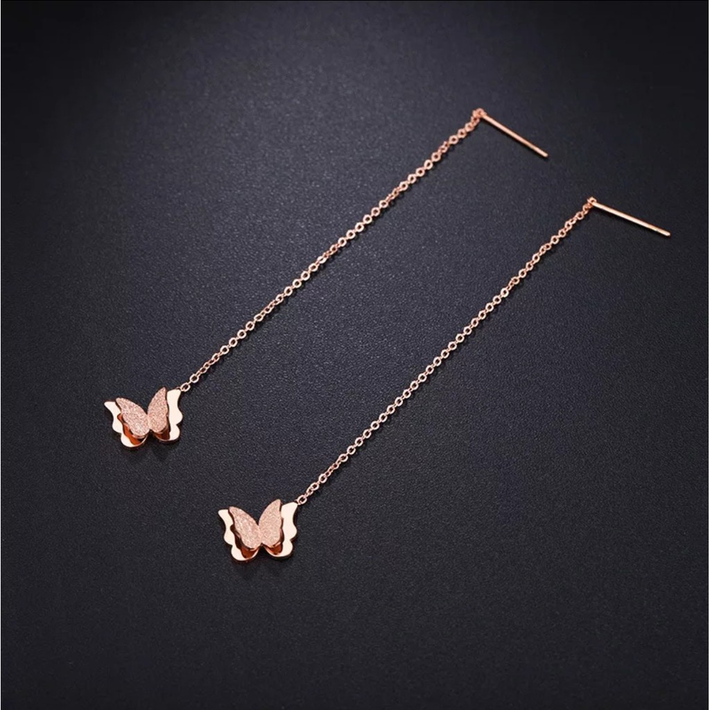Anting Juntai Titanium Model Kupu-Kupu Tersedia Warna Rose Gold dan Gold