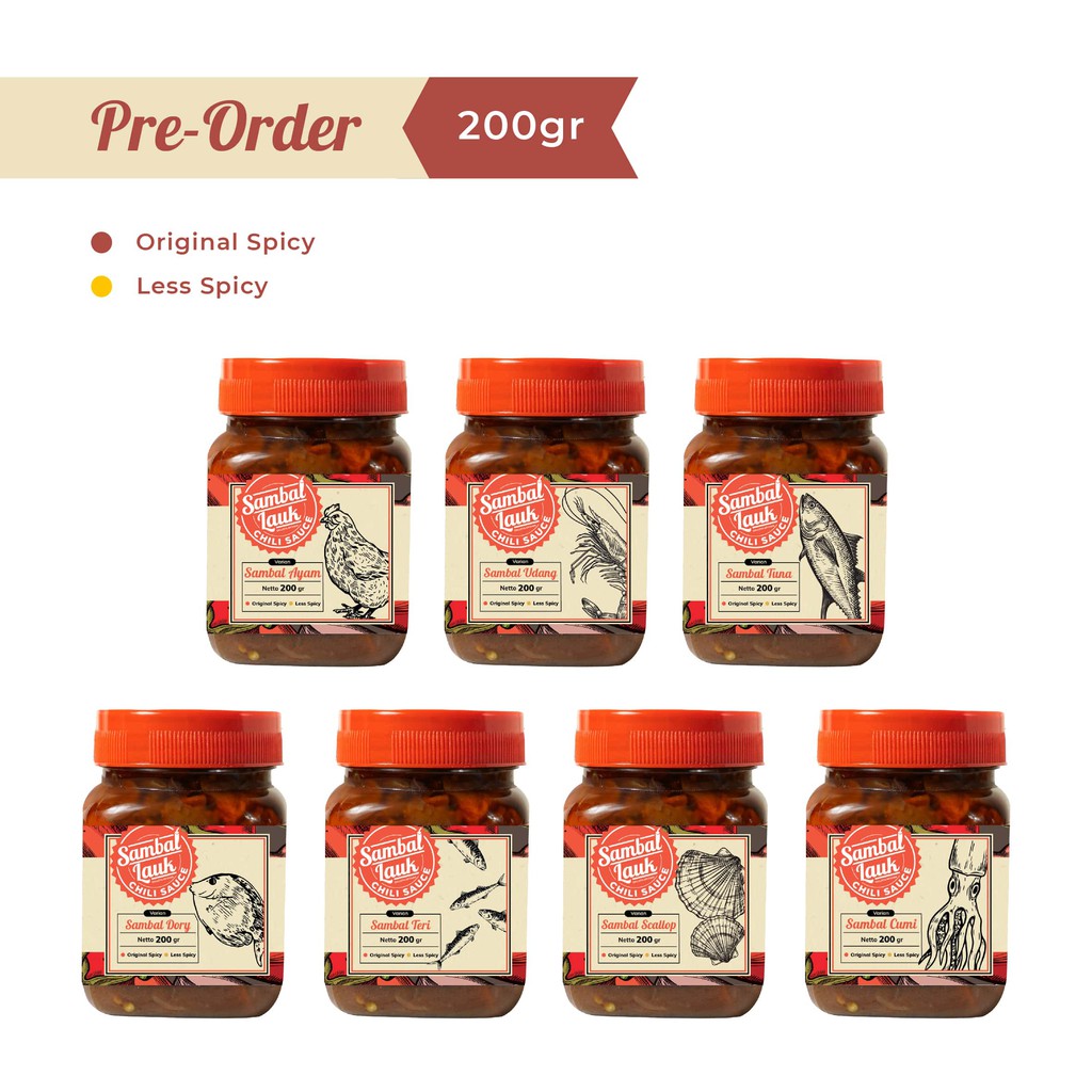 

(Pre-Order) Sambal Lauk 200gr | Varian: Ayam, Udang, Tuna, Dory, Teri, Scallop, Cumi