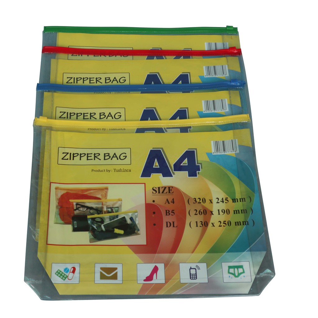 

Zipper Bag ( volume ) New A4, B4 ( FOLIO ) , C5, DL ( KWITANSI ), B5 ( KWARTO ) ( Zipper Serba Guna )