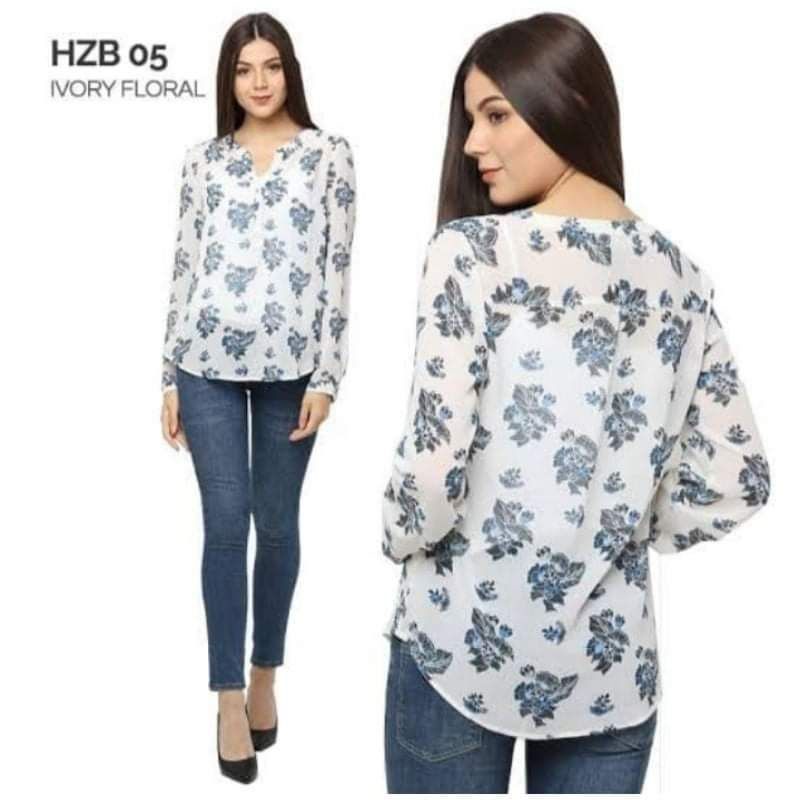 HEM V-Neck Chiffon Floral Blouse