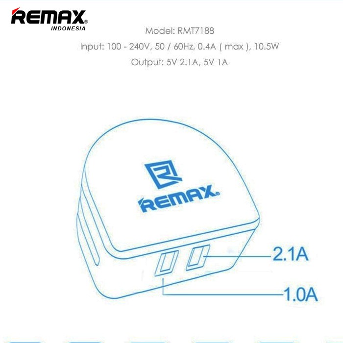 REMAX 2.1A 2 USB Charger Moon RMT7188