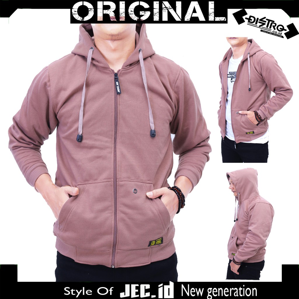 Jaket Hoodie Polos Mocca Premium Zipper Ori JEC ID TEBAL