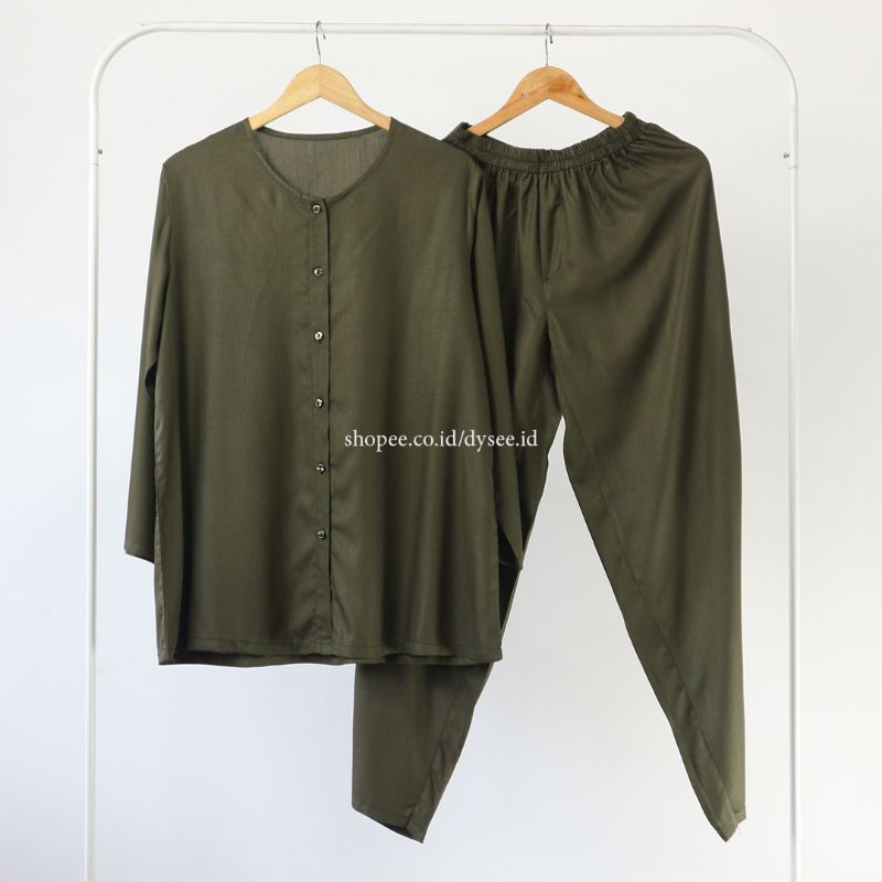 (PIYAMA POLOS) PIYAMA RAYON PAJAMAS RAYON SET BAJU WANITA VIRAL ELEGAN MURAH-ARMY