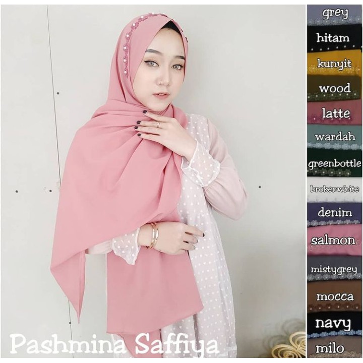 (BISA COD) Pashmina Shanum Payet Bunga Mutiara Pasmina Tali Diamond Hijab Jilbab Instant Premium