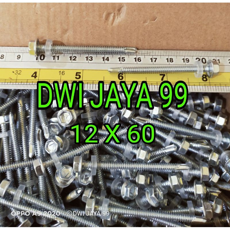 100 Pcs Sds Drilling 12x60 Baut Roofing Rooftop Asbes Skrup Bajaringan Galvalum