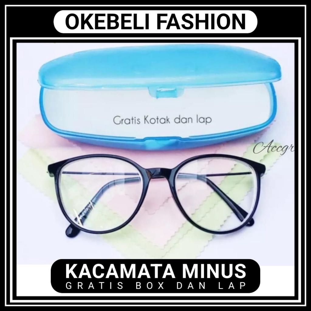 NEW KACAMATA MINUS MODEL OVAL TANGKAI BESI FREE BOX DAN LAP UKURAN 0.50-4.00