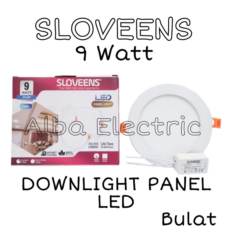 Lampu Downlight Panel LED 9 Watt Bulat SLOVEENS Lampu LED Panel 9 watt Bulat Putih