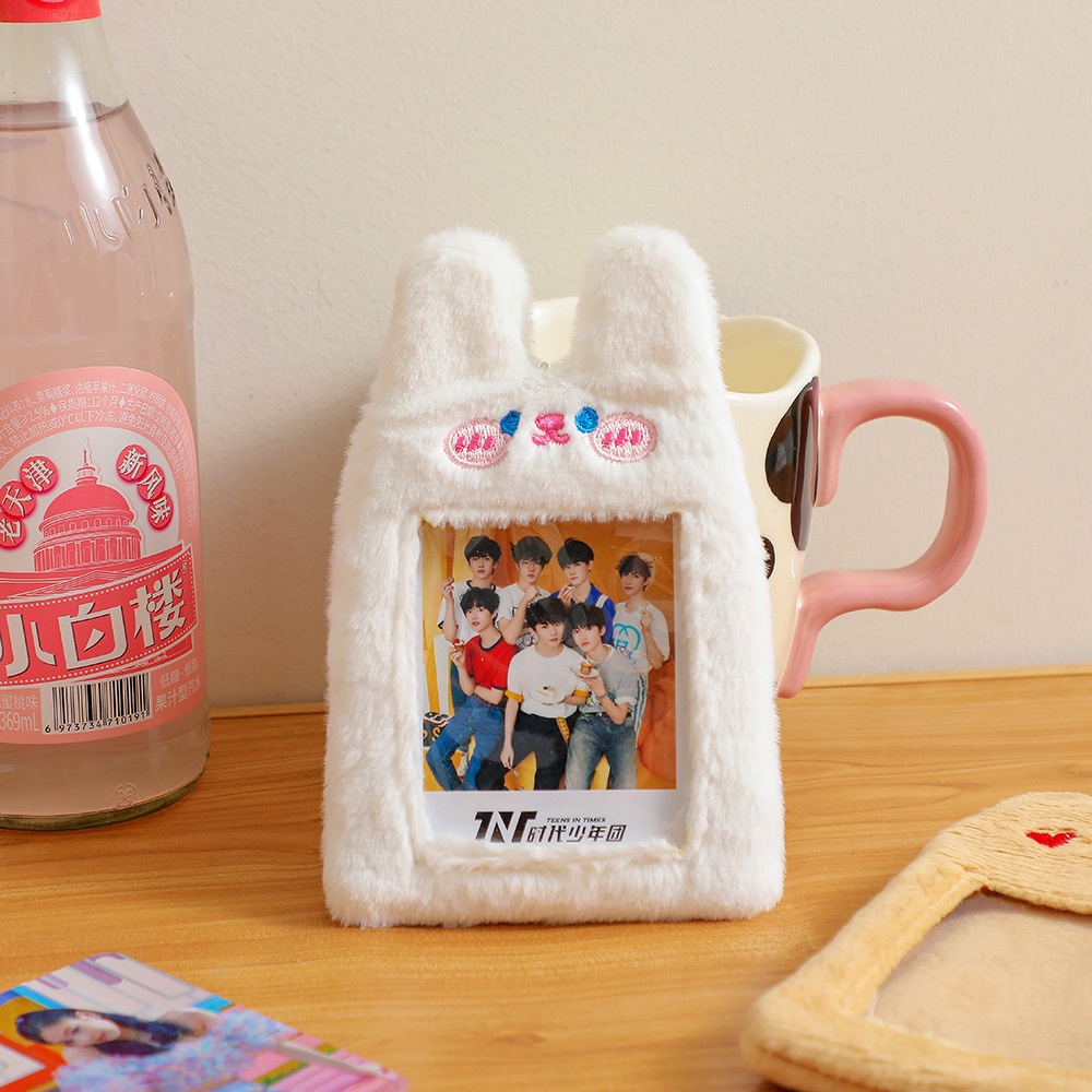 Gantungan Kunci Bentuk Beruang / Kelinci Bahan Plush Photocard Holder Boneka Gantungan Kunci PC Card Holder Doll