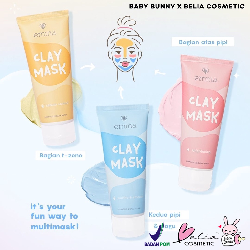 ❤ BELIA ❤ EMINA Clay Mask 60mL | masker wajah brightening sebum oil control soothe smoothe