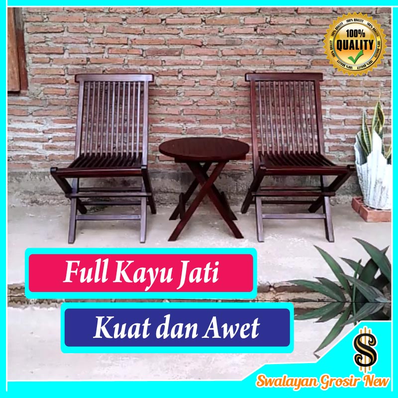 SET MEJA KURSI TERAS KAYU JATI MURAH LIPAT KOPI CAFE RUMAH KAYU JATI MINIMALIS WARNA SG04