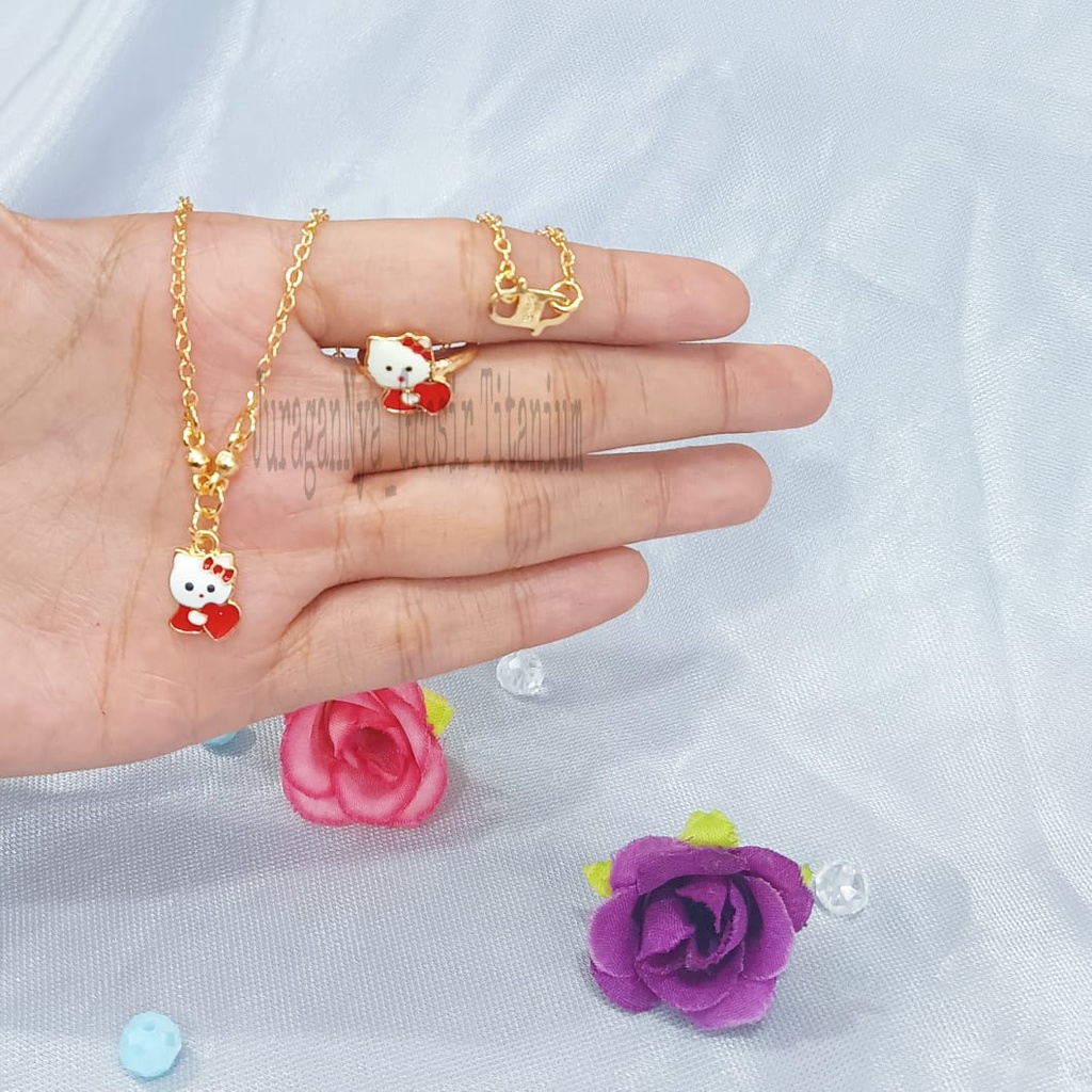 SET ANAK KALUNG+CINCIN MERAH KARAKTER TITANIUM SUPER MEWAH ANTI KARAT&amp;ANTI LUNTUR