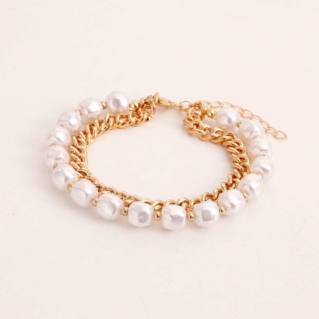 Gelang Rantai Mutiara Double Layer Gaya Vintage Untuk Wanita