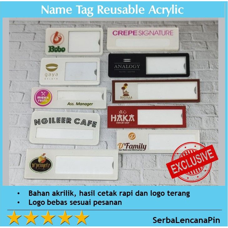 

Custom Name Tag Reusable ~ Bisa Ganti Nama dan Jabatan Ekonomis Material Akrilik Custom Logo Reusable Name Badges Restoran Hotel Cafe Toko