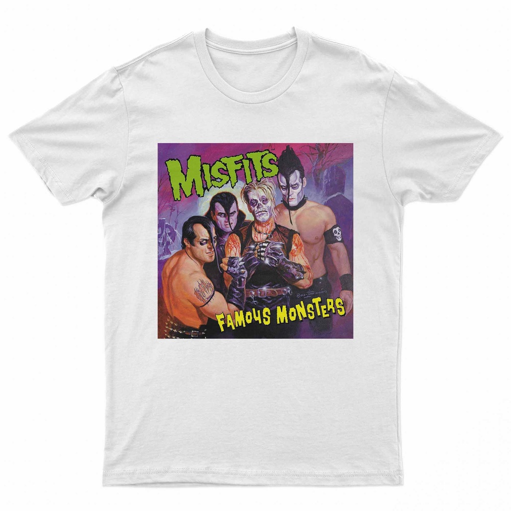 GDPPTM69 Kaos Distro Band The Misfits Photo Famous Monsters Baju Pria Lengan Pendek 30s Putih