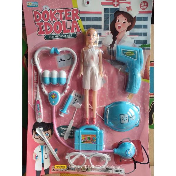 MD 01 MAINA DOKTER DOKTERAN SET PLUS BONEKA BERBIE / MAINAN DOKTER IDOLA FUN MEDICAL SET