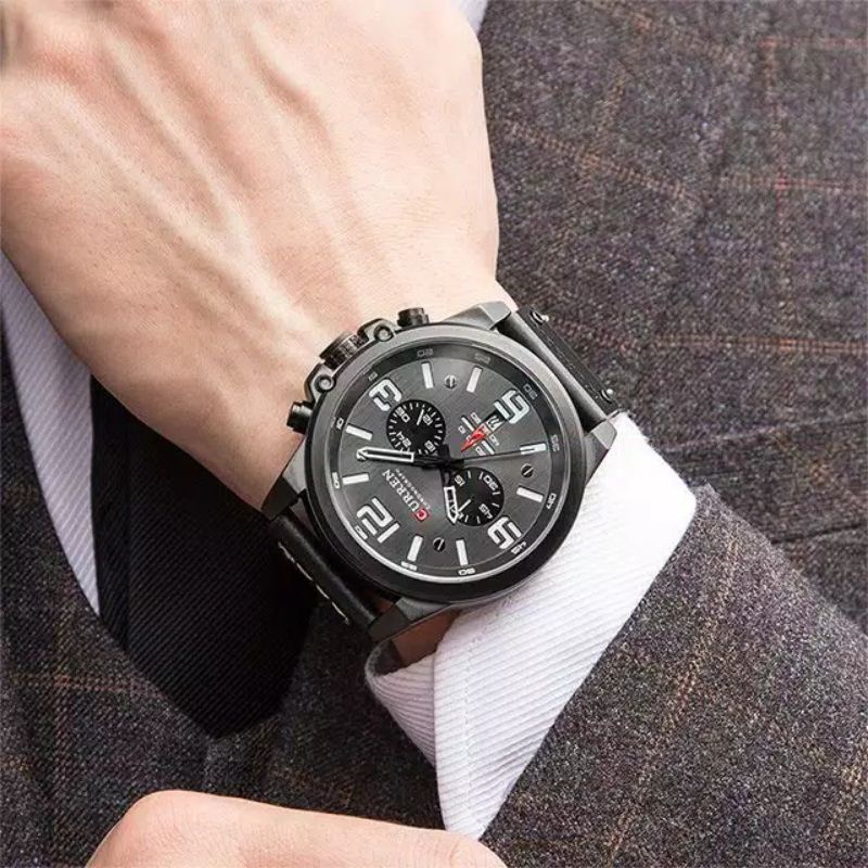 CURREN 8314 Jam Tangan Pria Analog Tali Kulit Chronograph Aktif CURRENOS
