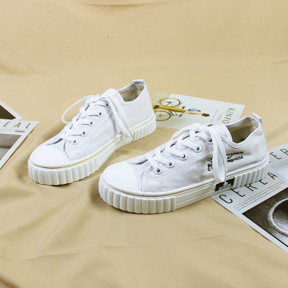 Sepatu Sneakers Korean Style Boyscode Fashion Mutuoni Putih Pendek / Sepatu Canvas Korea Casual Kekinian Full White