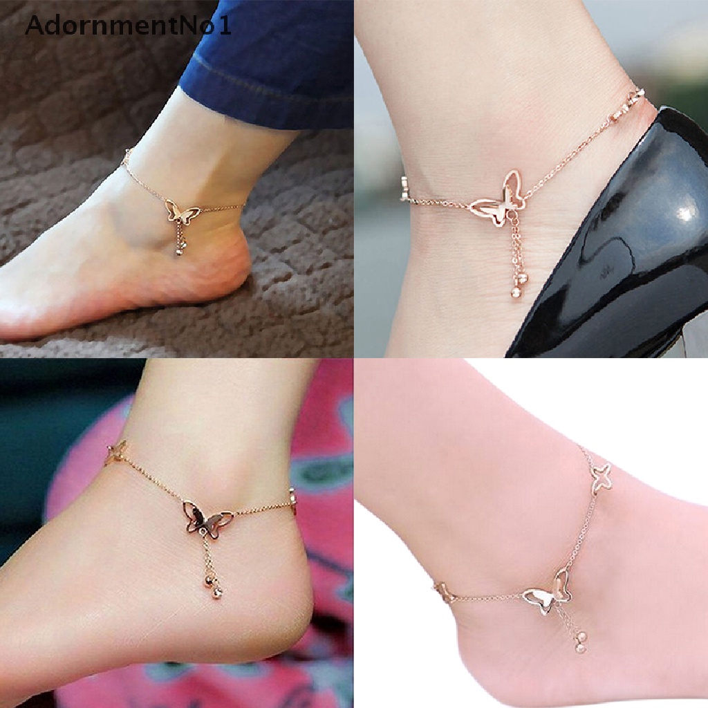 (AdornmentNo1) Gelang Kaki Rantai Rose Gold Liontin Kupu-Kupu Untuk Wanita Butterfly