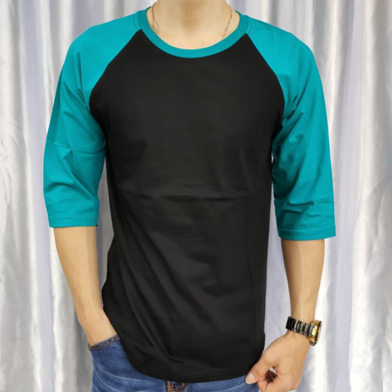 kaos reglan polos 3/4 HITAM-TOSCA dewasa uk m l xl xxl